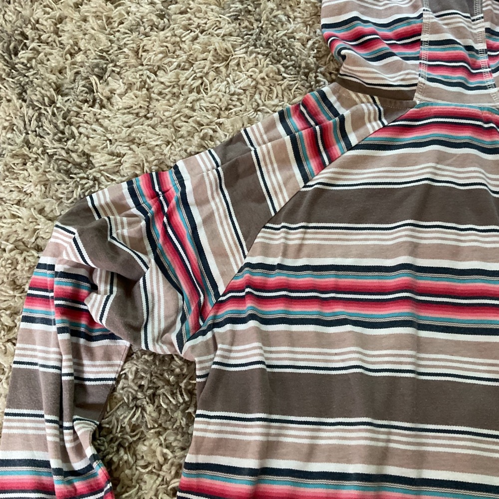 Ariat Womens Serape Stripe Lightweight Hoodie Tassel Drawstring Top Brown Pink L - Picture 11 of 14